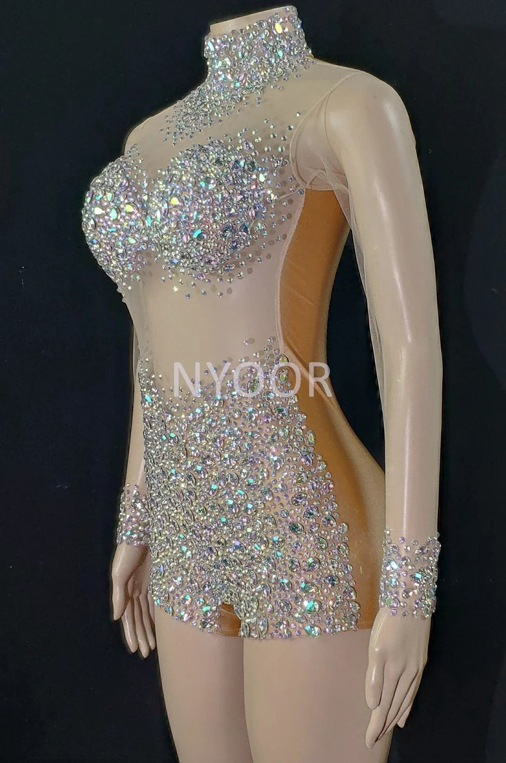AB Crystal Rhinestone Illusion Dance Romper