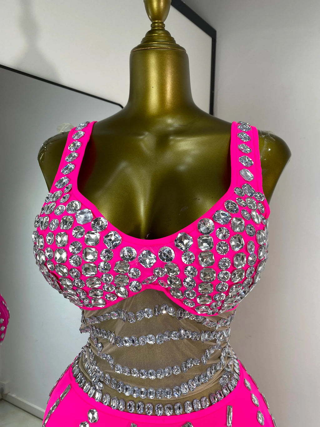 Hot Pink Rhinestone Cutout Maxi Gown