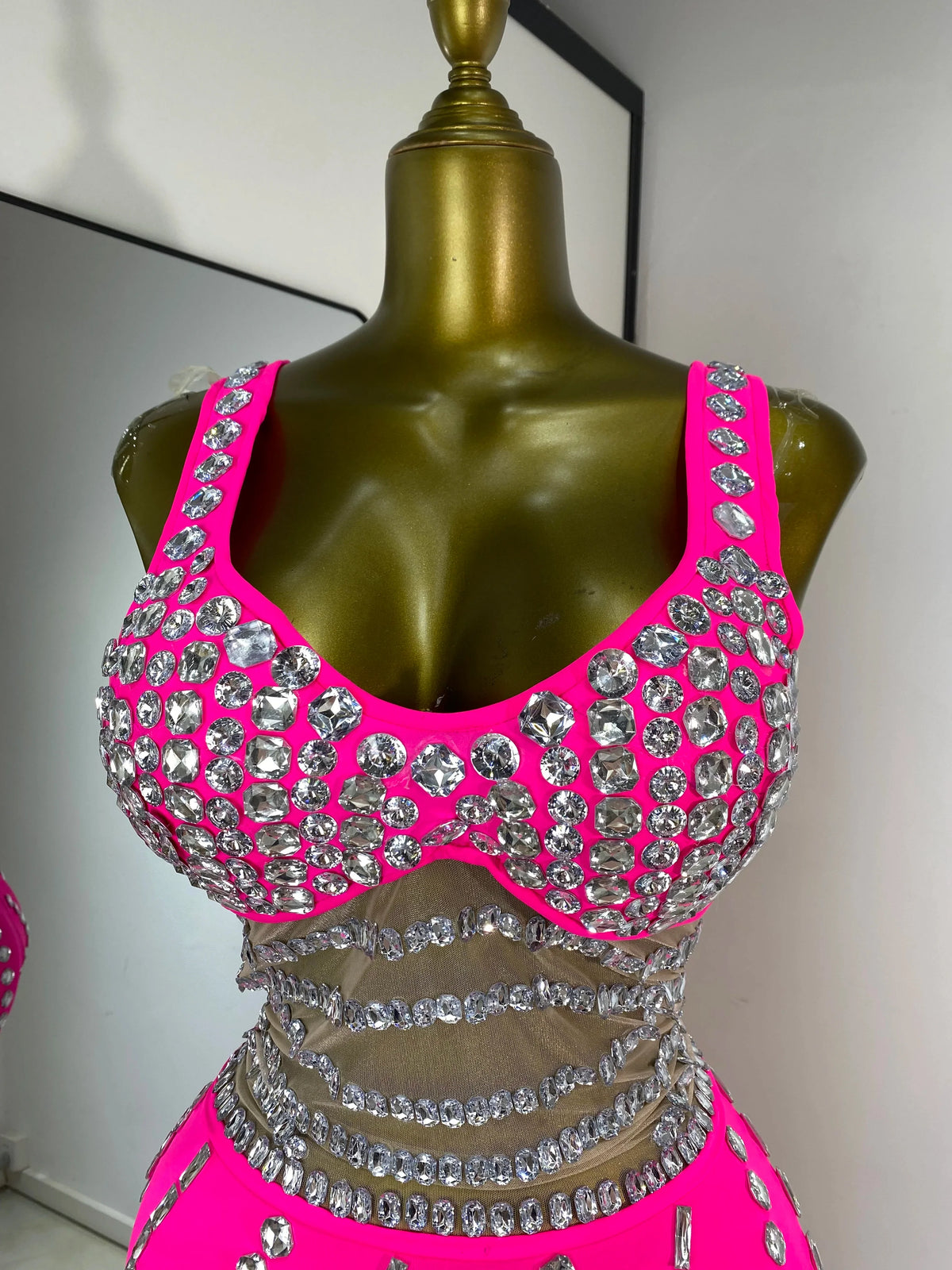 Hot Pink Rhinestone Cutout Maxi Gown