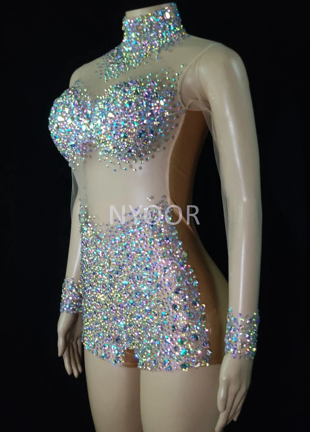 AB Crystal Rhinestone Illusion Dance Romper