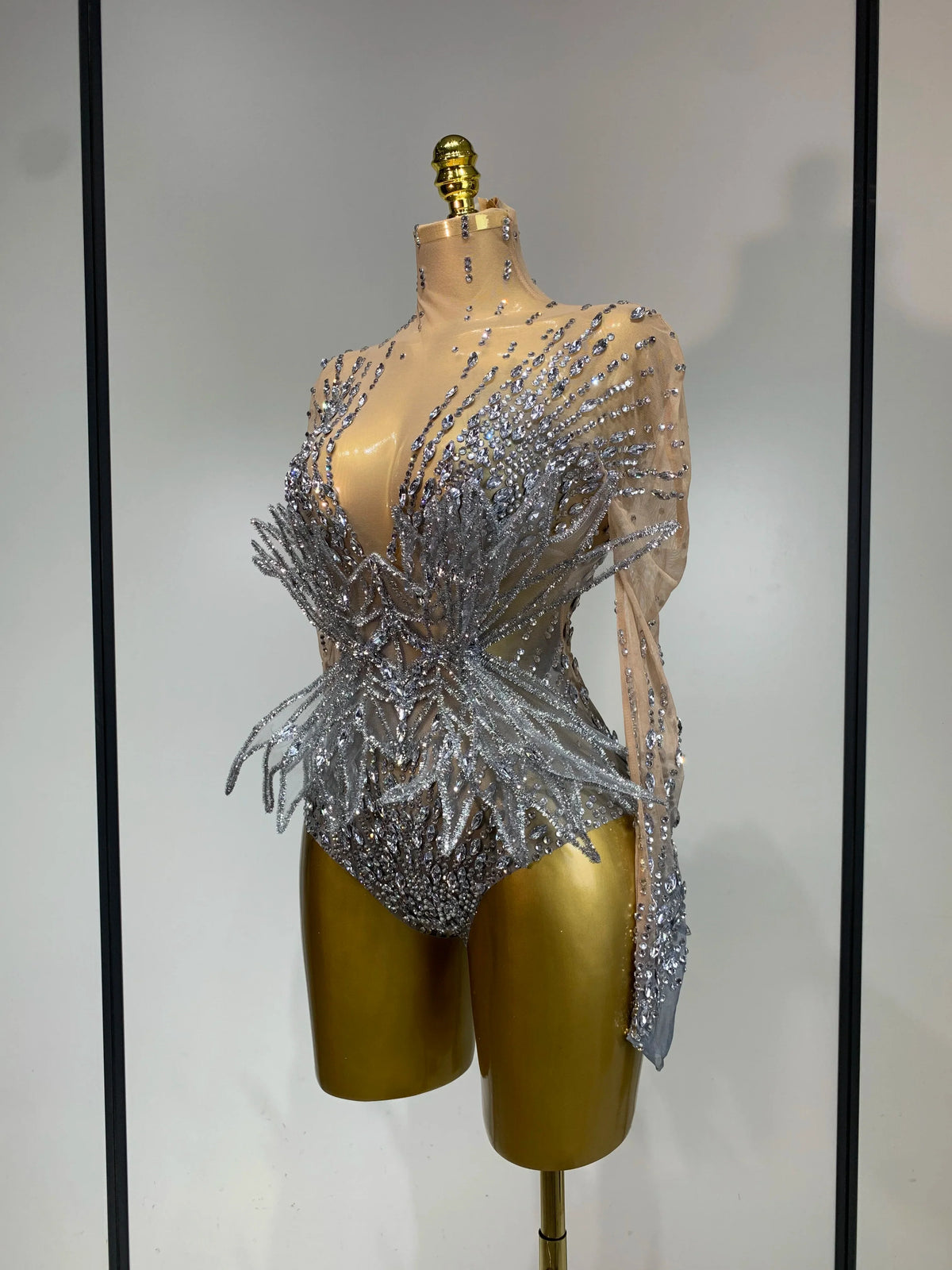 Silver Rhinestone Sheer Mesh Jumpsuit | Stagewear
