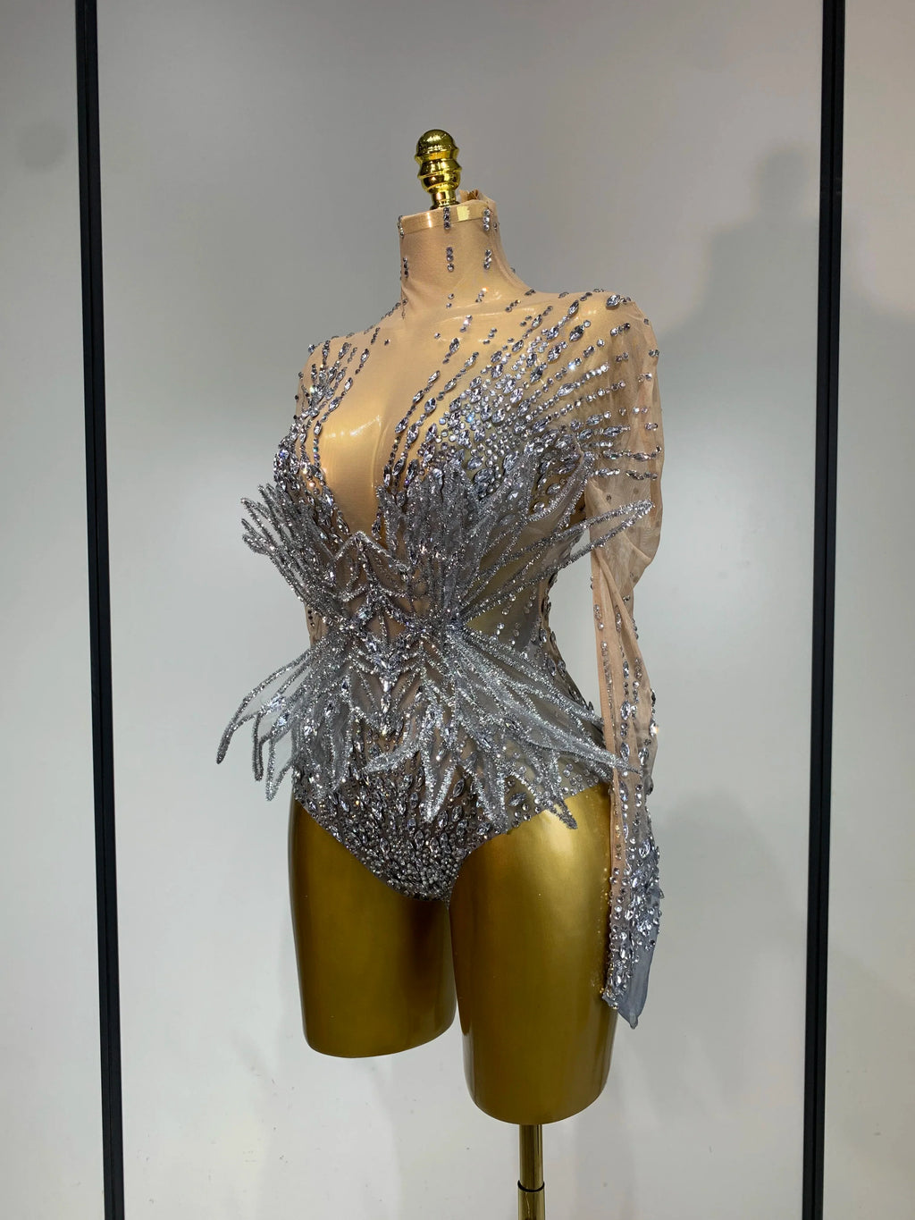 Silver Rhinestone Sheer Mesh Jumpsuit | Stagewear