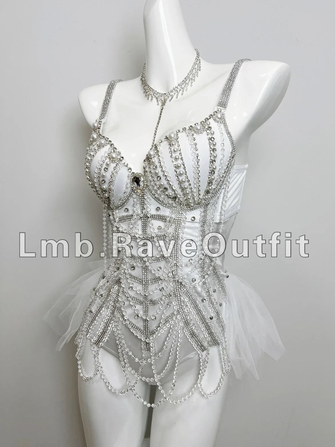Black Beaded Chain Fringe Bodysuit | Stage Costume
