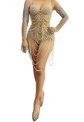 Pearl Body Chain Mesh Catsuit | Long-Sleeve Stagewear