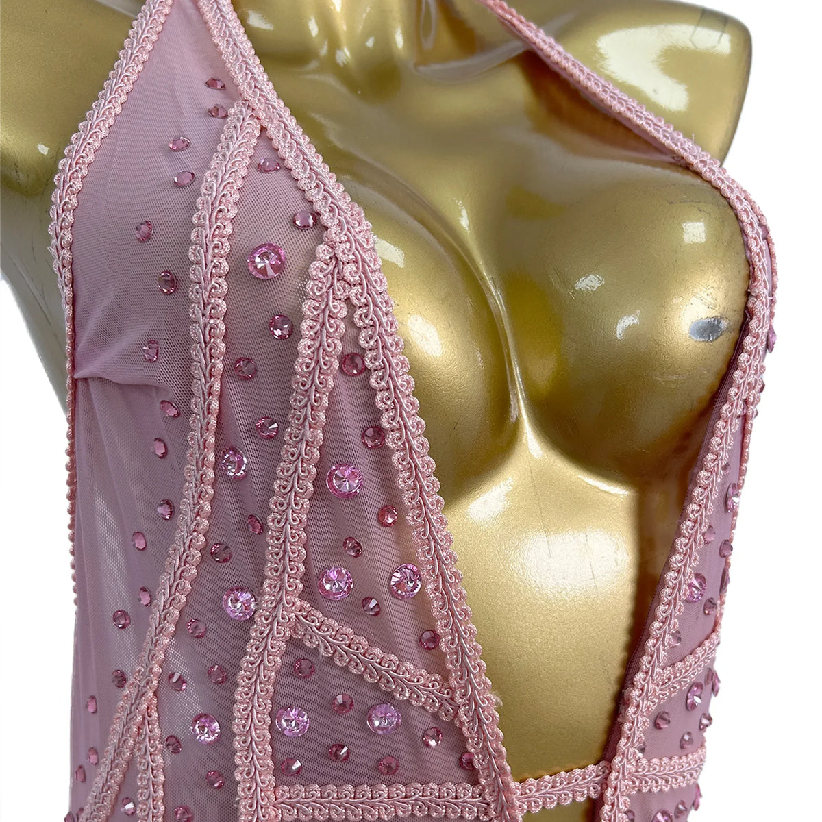 Pink Rhinestone Ruffle Statement Gown