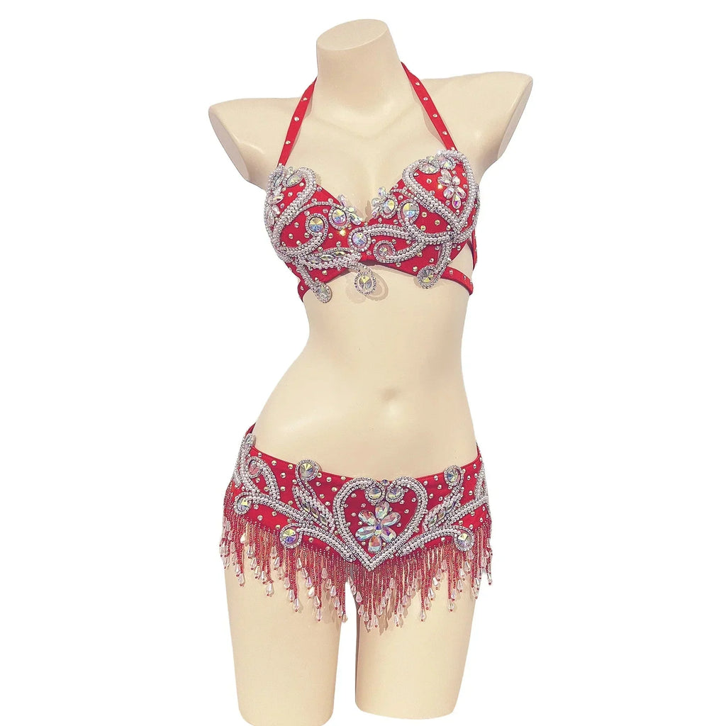 Beaded Crystal Bra & Belt Set