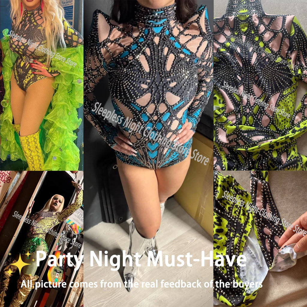 Futuristic Cyber Rhinestone Festival Bodysuit