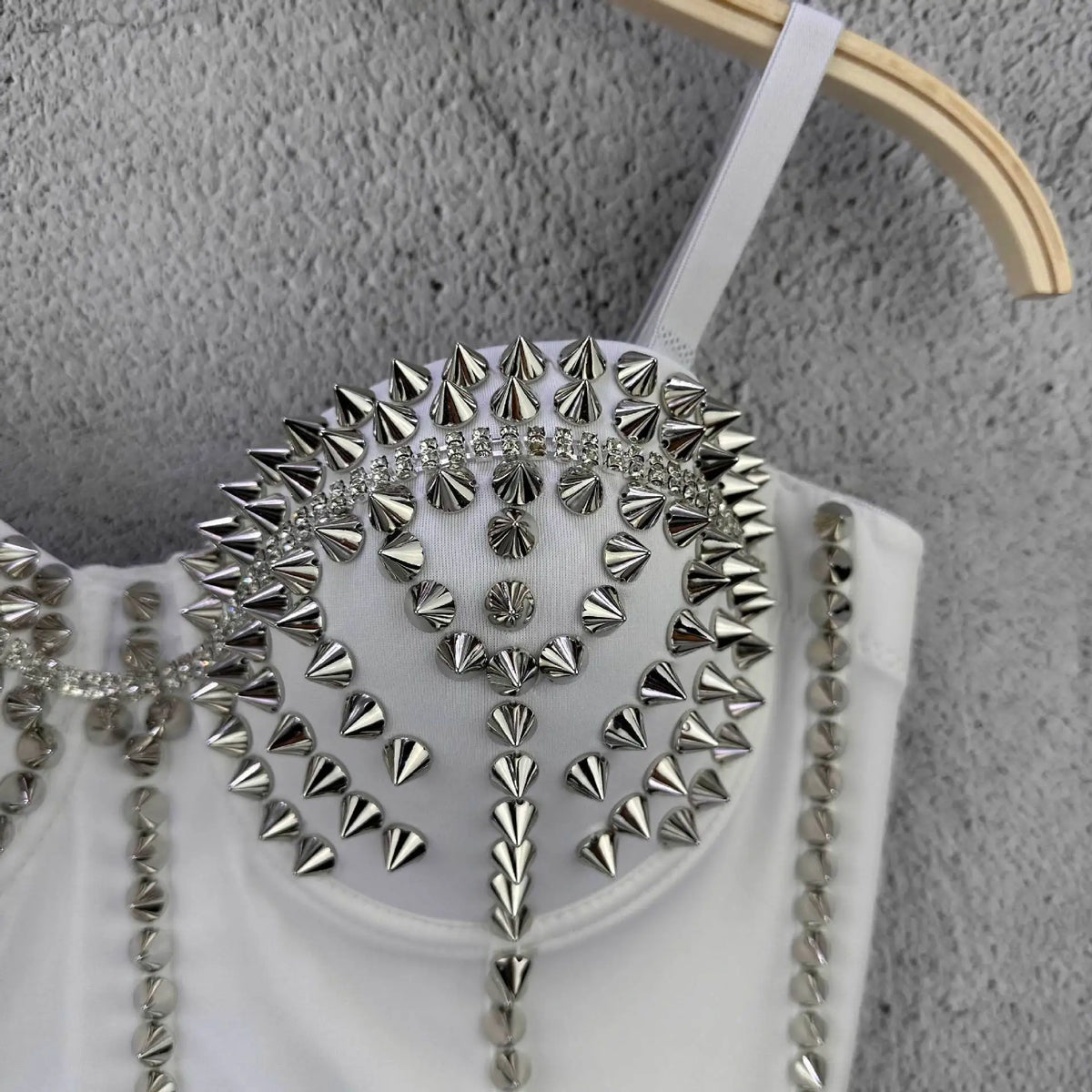 Punk Style Studded Denim Bustier Corset Crop Top Party Stage Costume Bralette