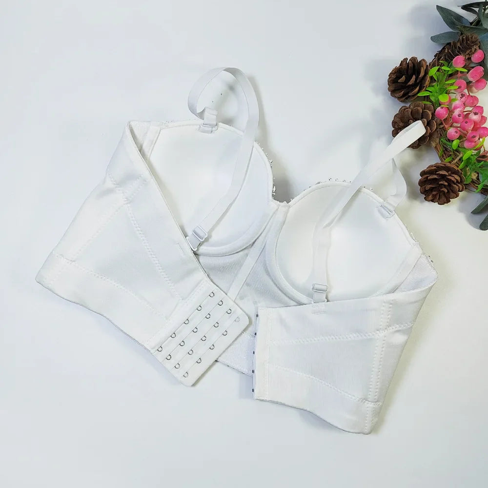 Studded Mesh Corset Bustier Crop Top