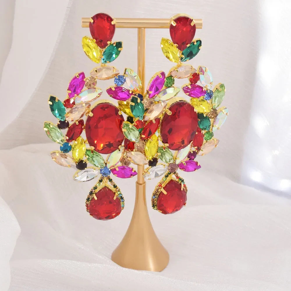 Oversized Glass Gemstone Drop Earrings | 4.7-Inch