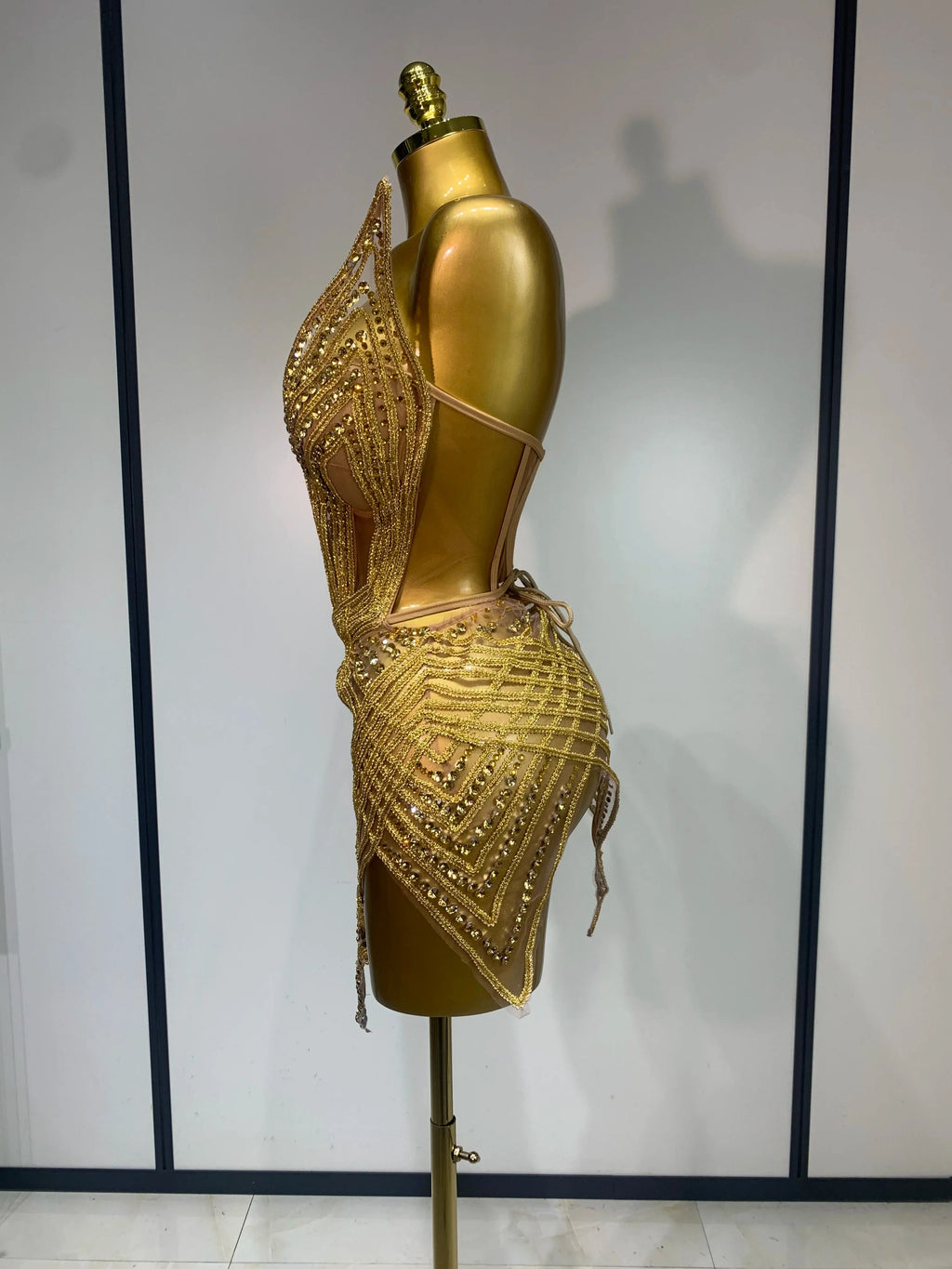 Rhinestone Mesh Strapless Festival Mini Dress