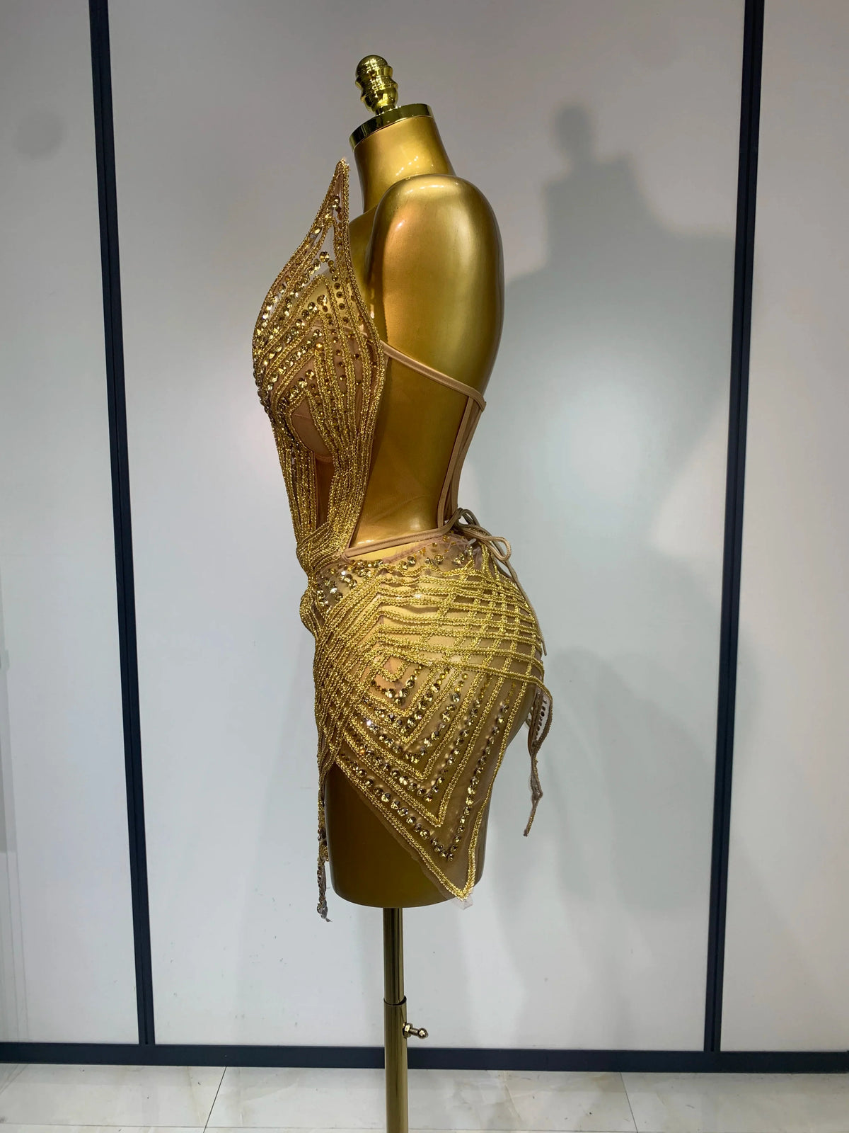 Rhinestone Mesh Strapless Festival Mini Dress