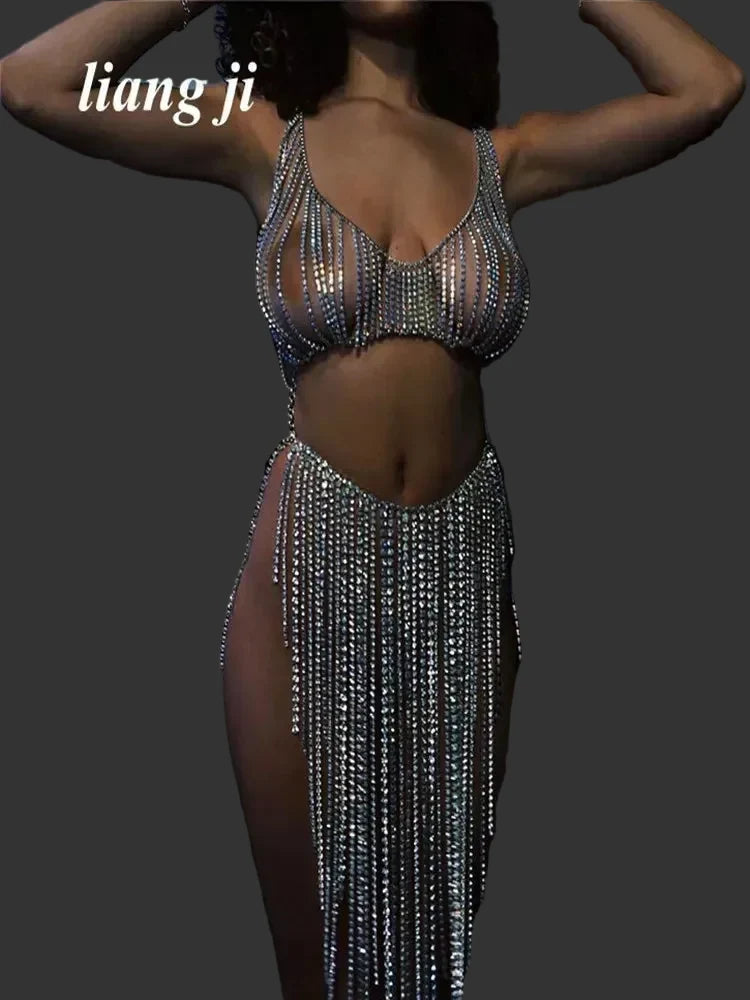 Rhinestone Tassel Body Chain Set