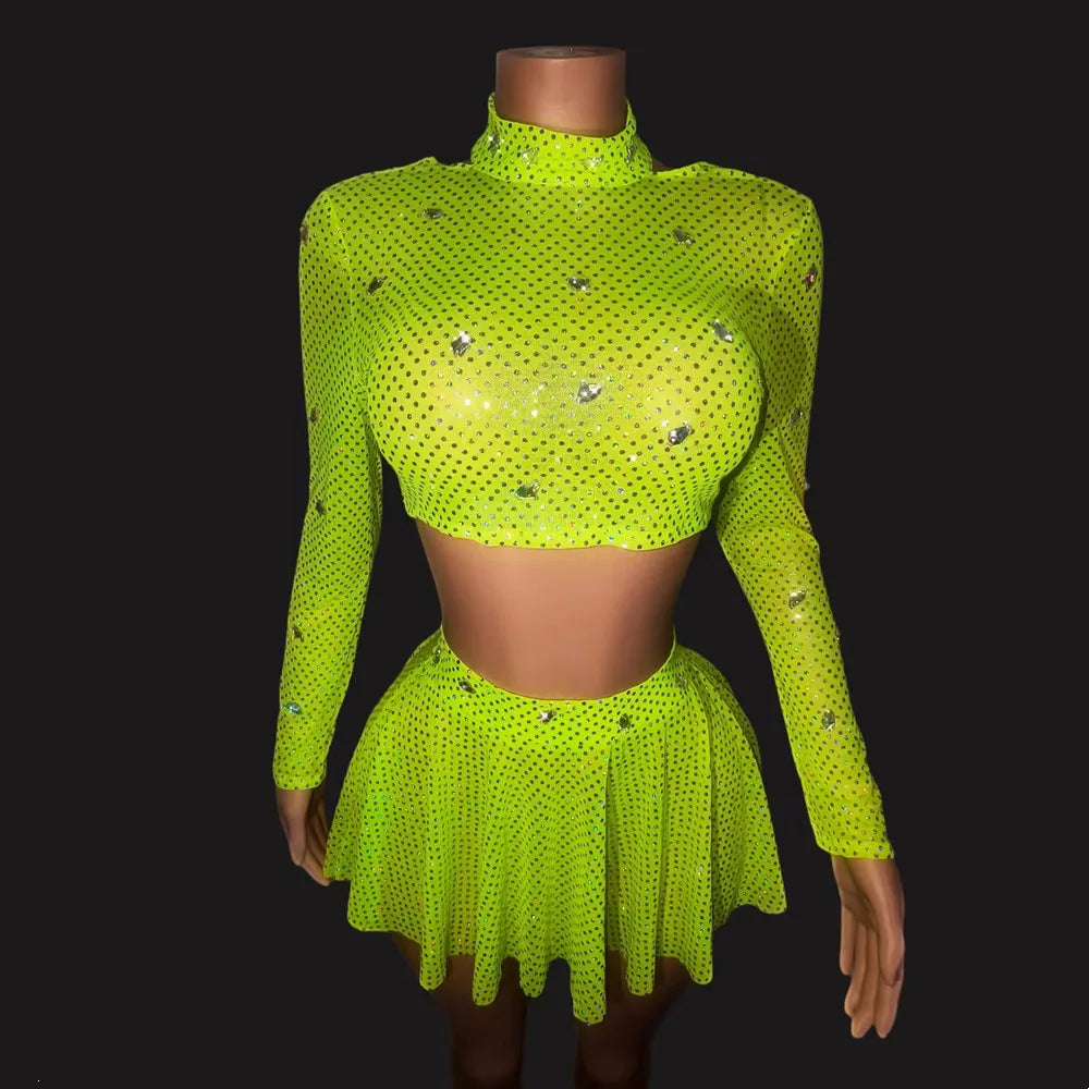 Neon Rhinestone Fringe Two-Piece Festival Set