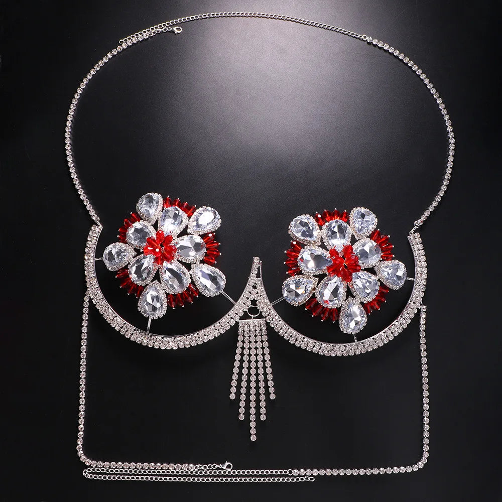 Rhinestone Floral Body Chain & Pasties Set