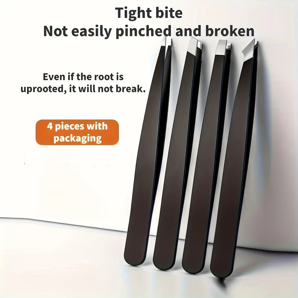 4 Pcs Set High-Quality Stainless Steel Eyebrow Tweezers  Suitable for Eyebrows Eyelashes Remove Beard Christmas Gift