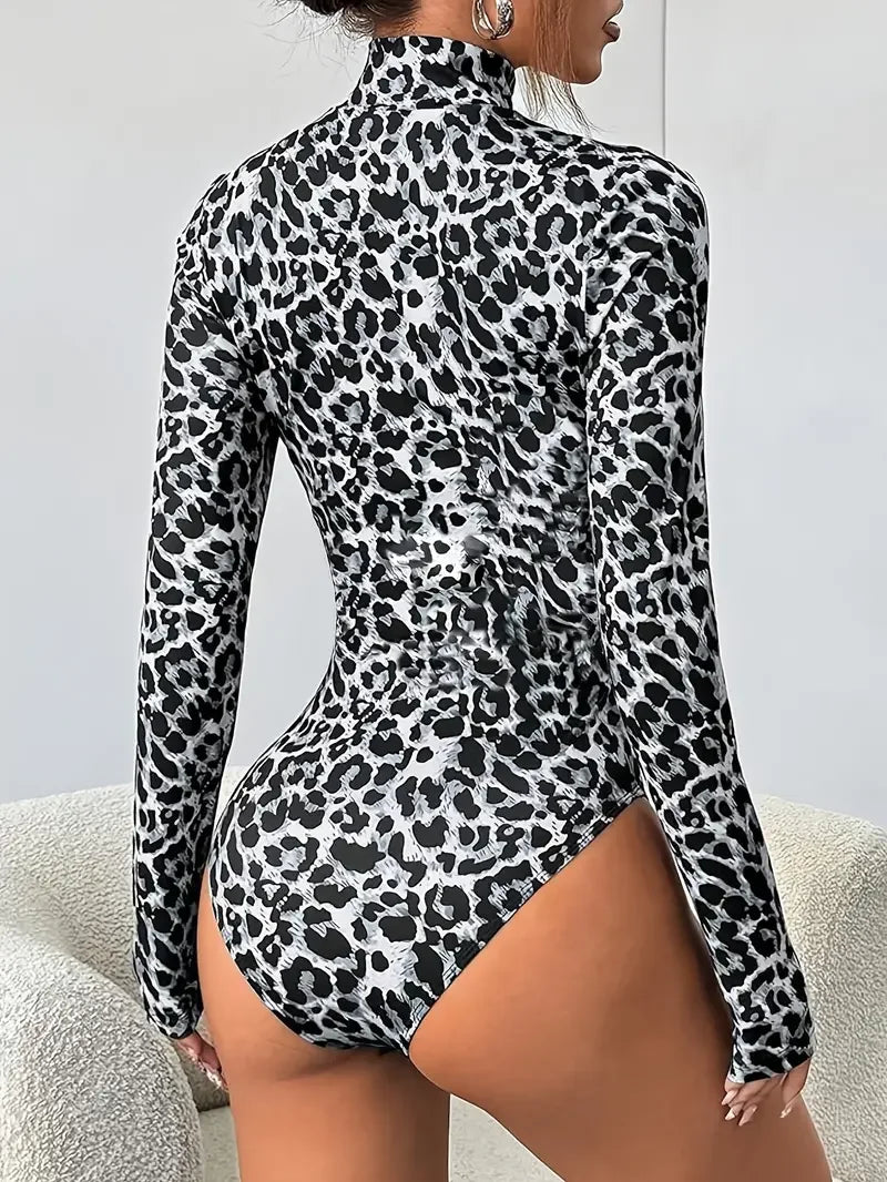 Leopard Print Cutout Long-Sleeve Bodysuit