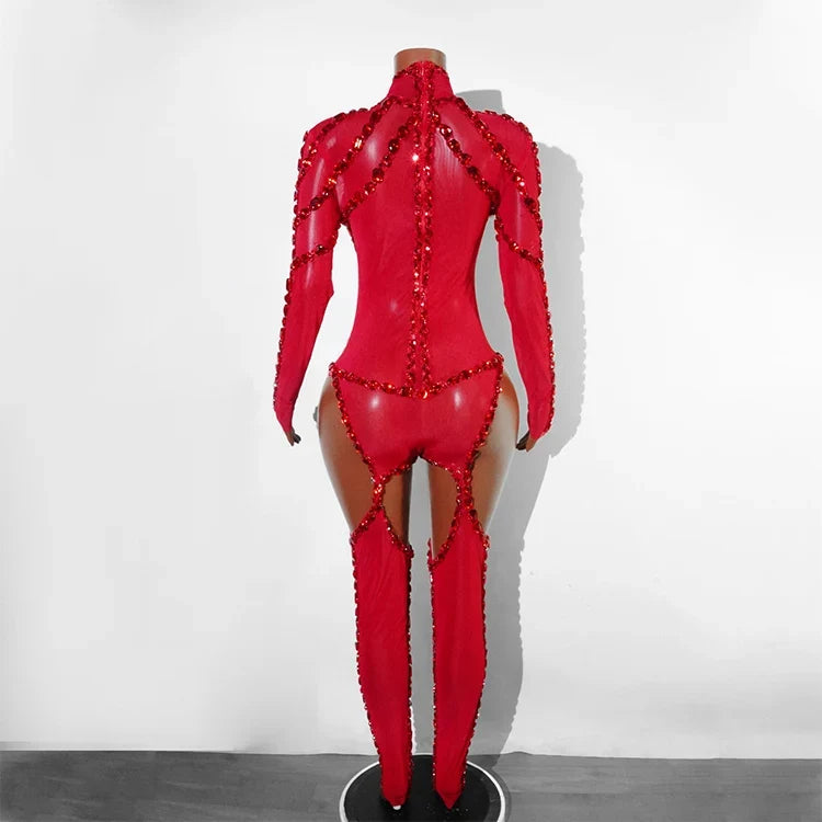 Rhinestone Mesh Festival Jumpsuit Set