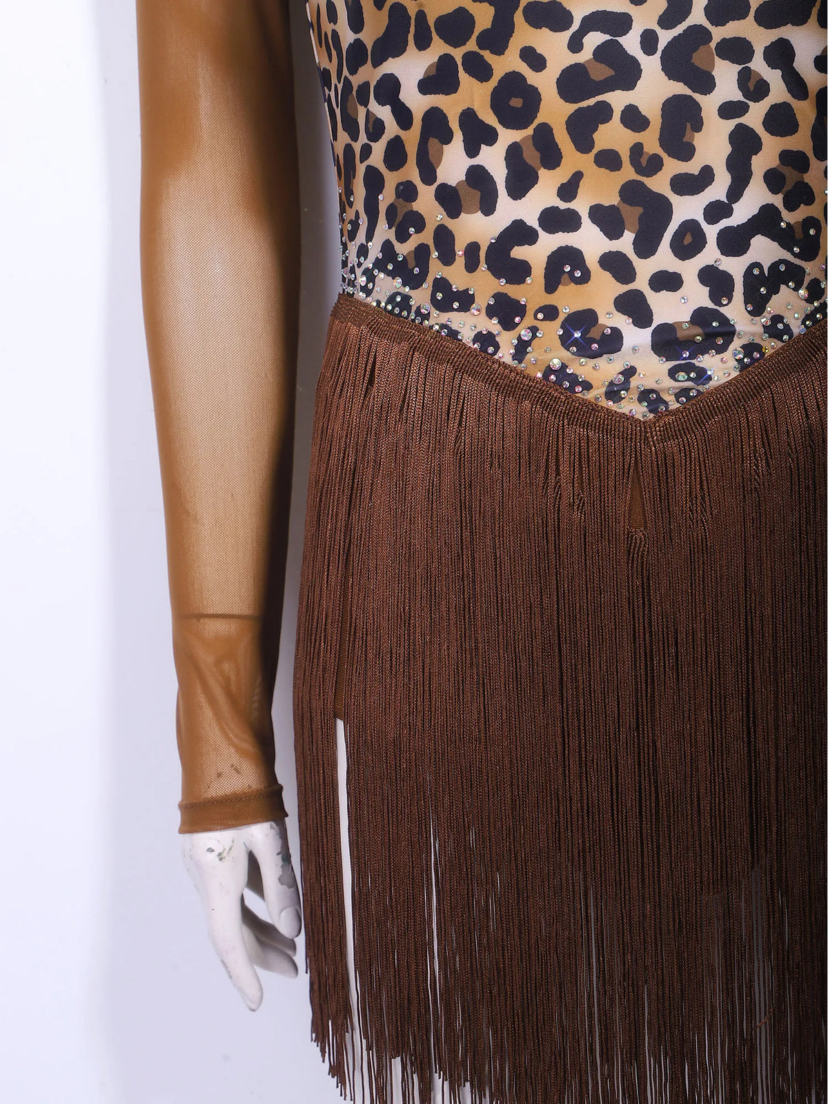 Leopard Rhinestone Fringe Festival Bodysuit