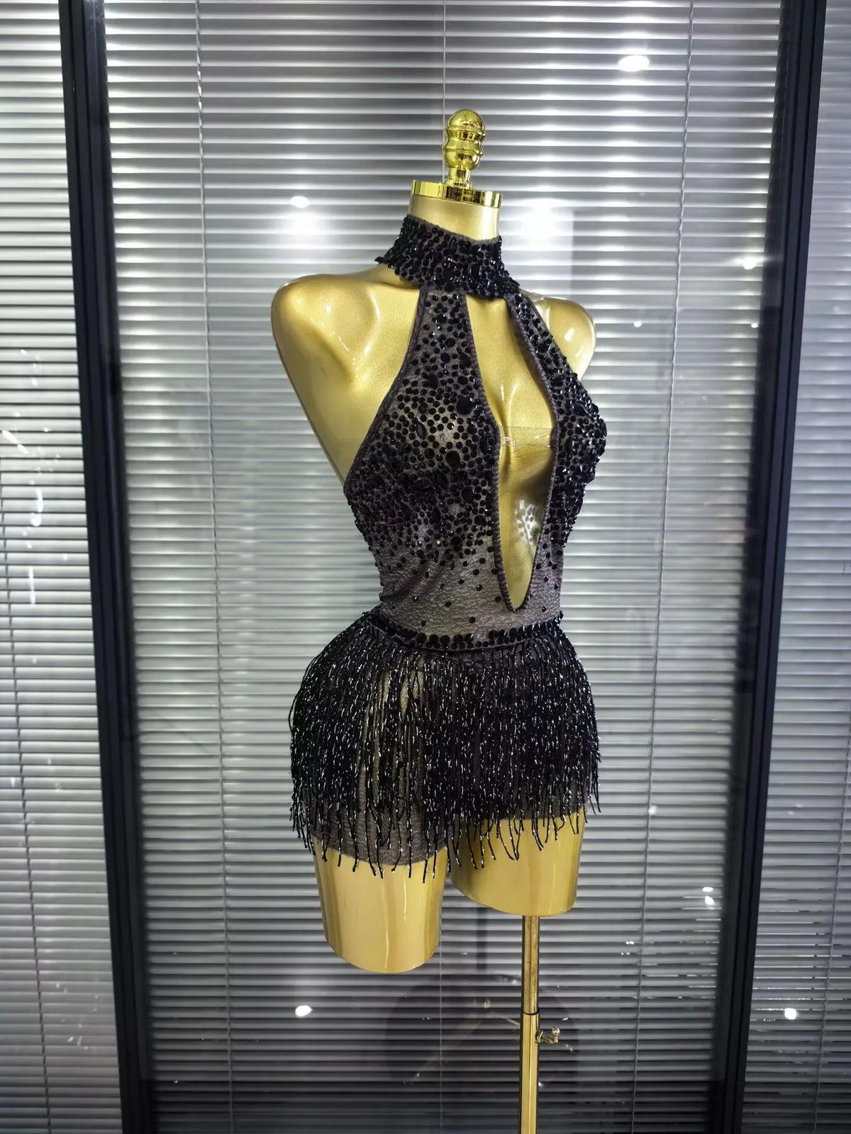 Black Sequin Fringe Mesh Bodysuit | Dance Costume