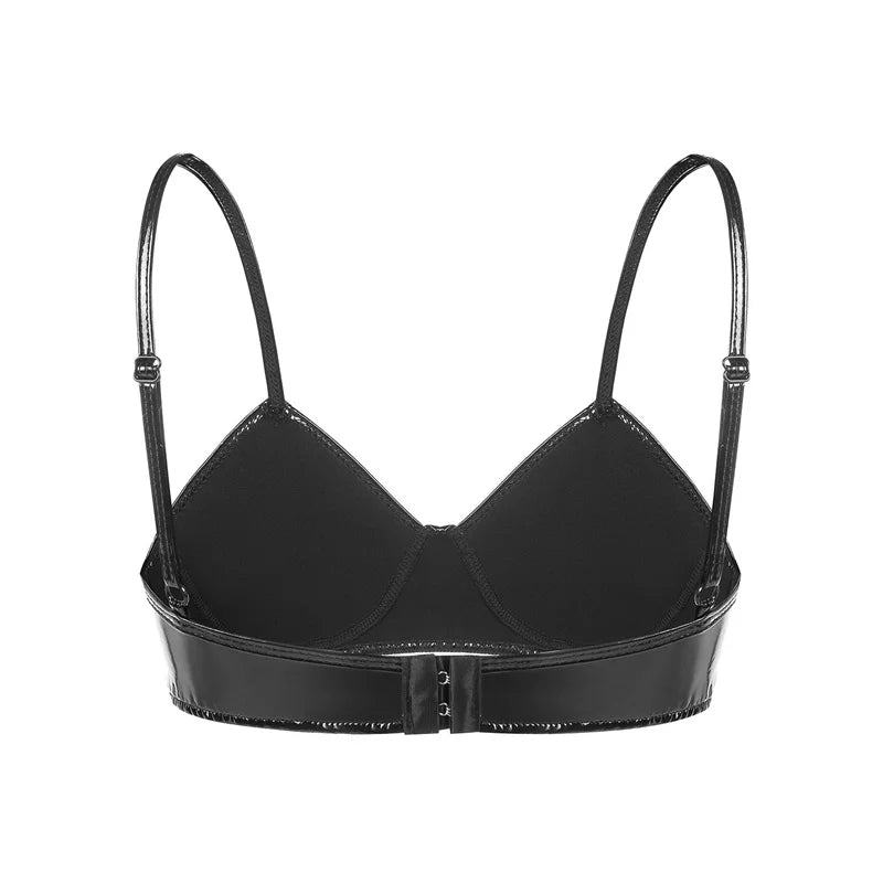 Shiny Faux Leather Halter Bustier Crop Top