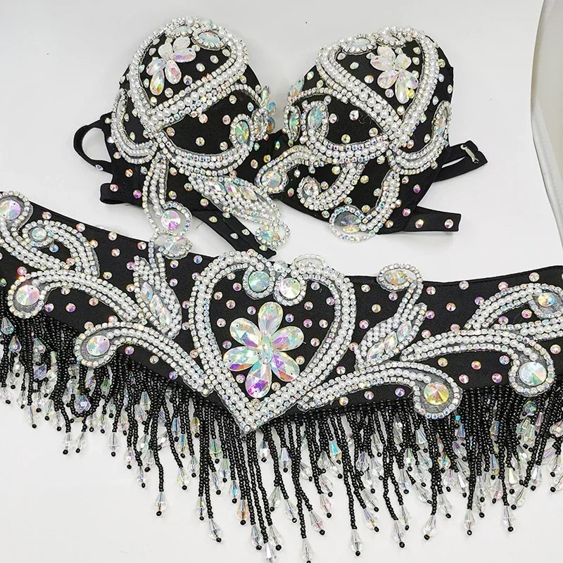 Beaded Crystal Bra & Belt Set