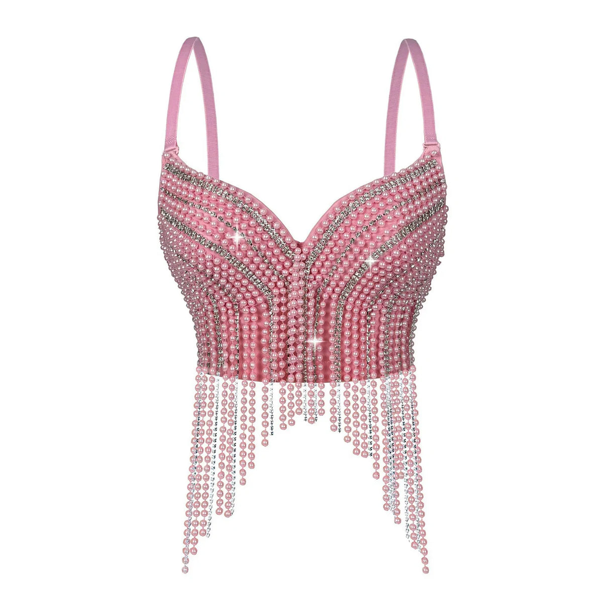 Rhinestone & Bead Tassel Push-Up Underwire Bustier Crop Top