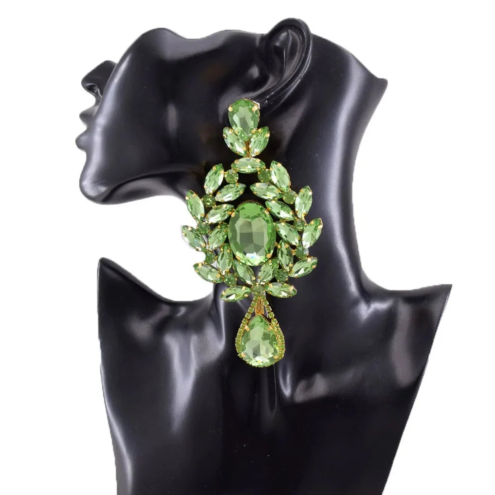 Oversized Glass Gemstone Drop Earrings | 4.7-Inch
