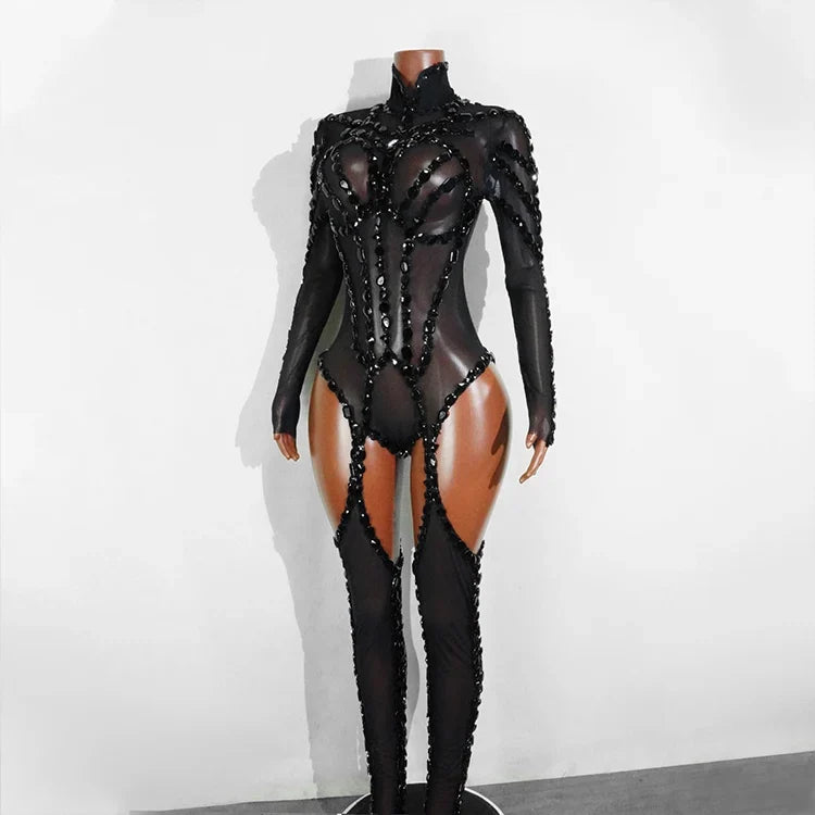 Rhinestone Mesh Festival Jumpsuit Set