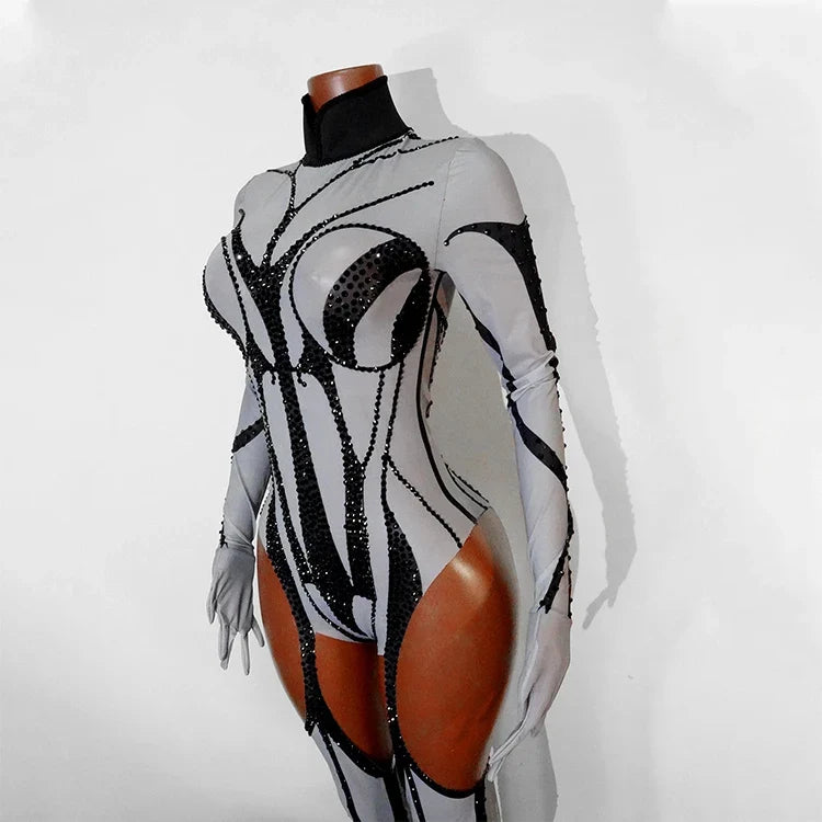 Rhinestone Mesh Festival Jumpsuit Set