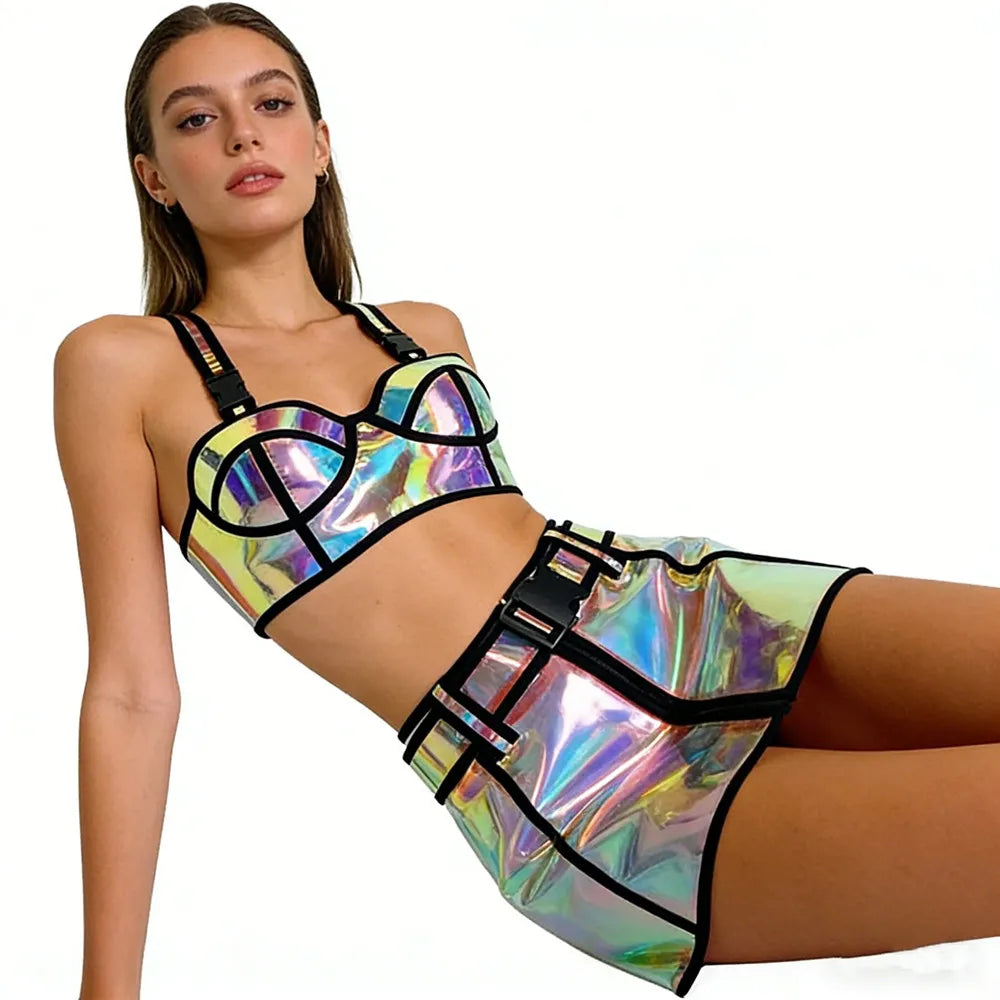 Iridescent Bra & Mini Skirt Set