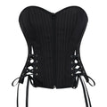 Black Striped Overbust Corset Top Zipper Front Lace-Up Bustier Body Shaper