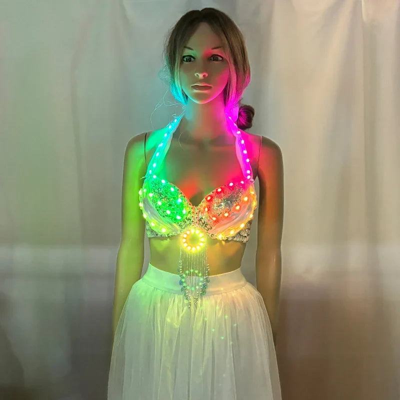App-Controlled Bluetooth LED Glowing Belly Dance Bra & Stage Performance Top