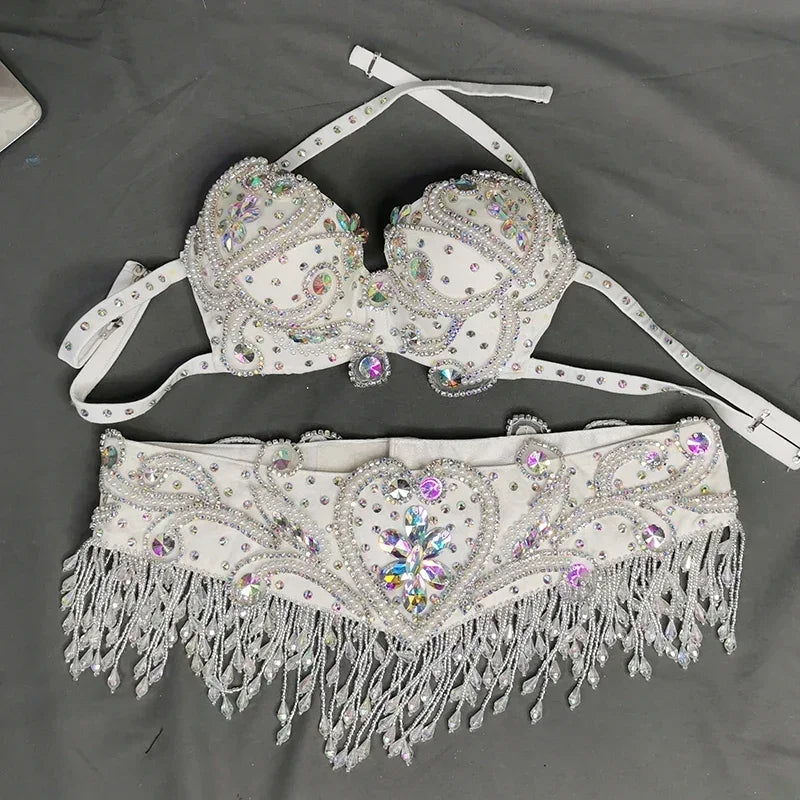 Beaded Crystal Bra & Belt Set
