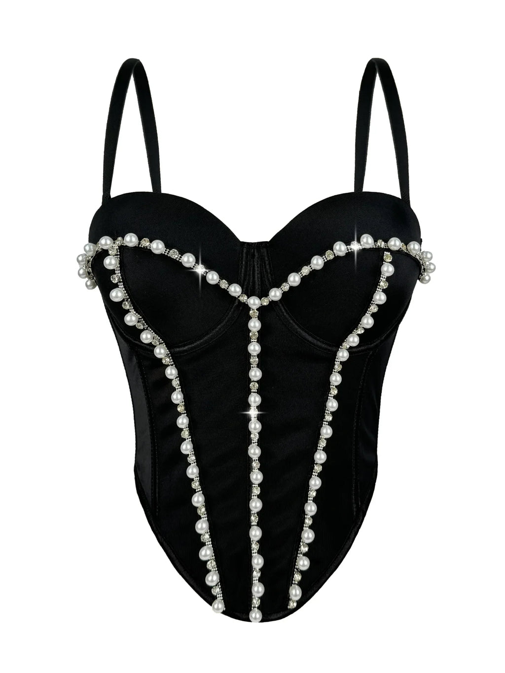 Pearl Embroidered Corset Bustier Crop Top