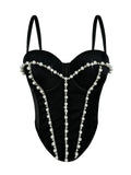 Pearl Embroidered Corset Bustier Crop Top