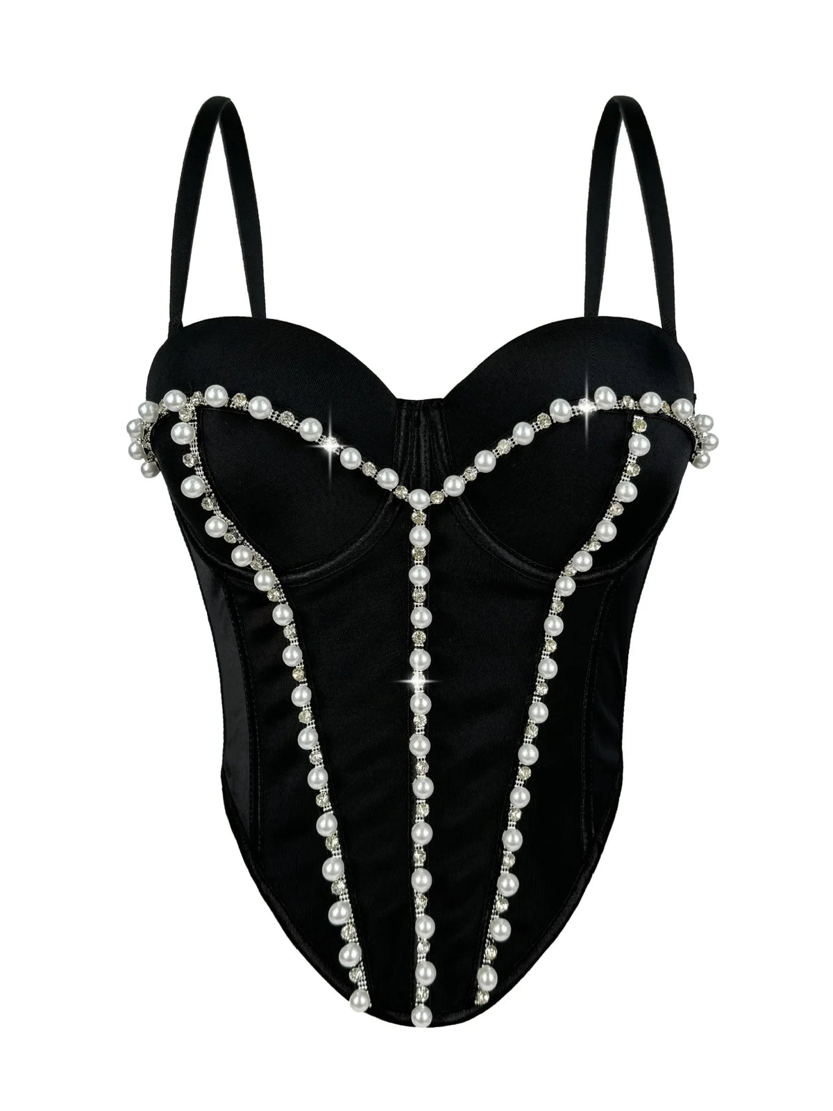 Pearl Embroidered Corset Bustier Crop Top