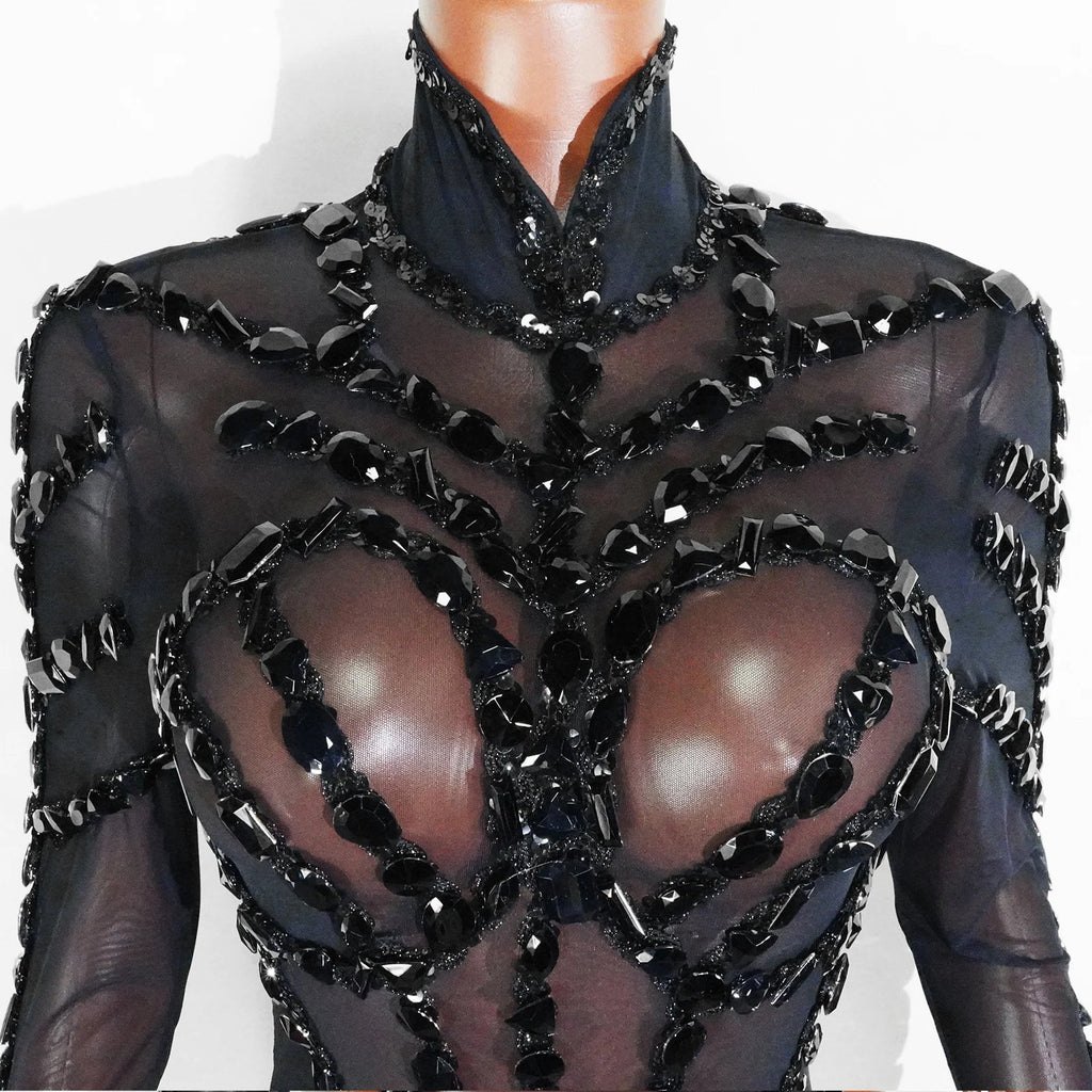 Rhinestone Mesh Festival Jumpsuit Set