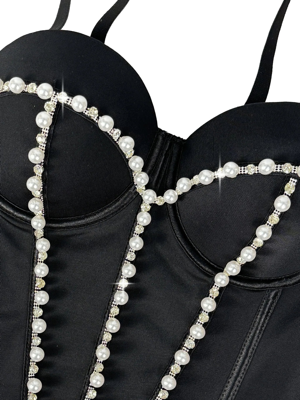 Pearl Embroidered Corset Bustier Crop Top