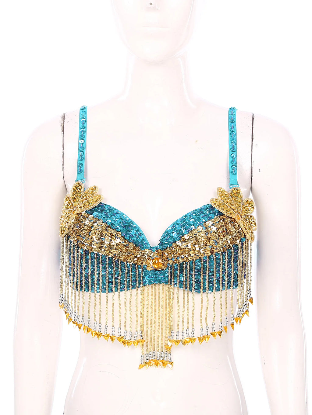 Sparkly Floral Beaded Sequin Belly Dance Bra & Tassel Performance Top