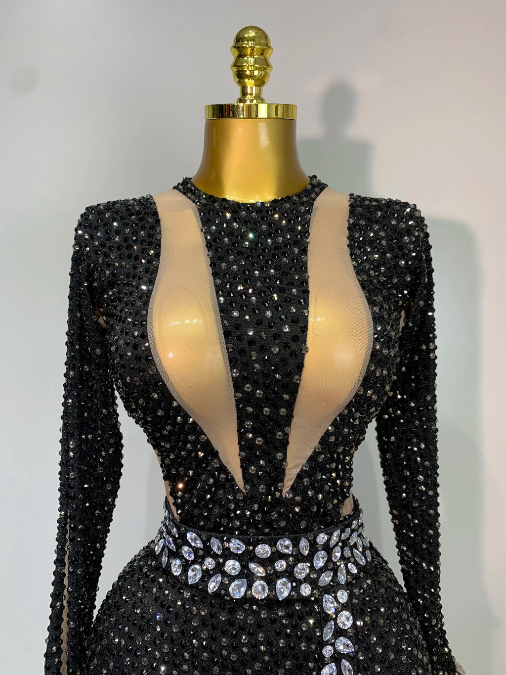 Black Rhinestone Mesh Festival Jumpsuit