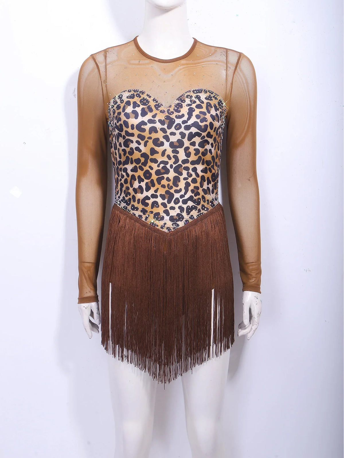 Leopard Rhinestone Fringe Festival Bodysuit