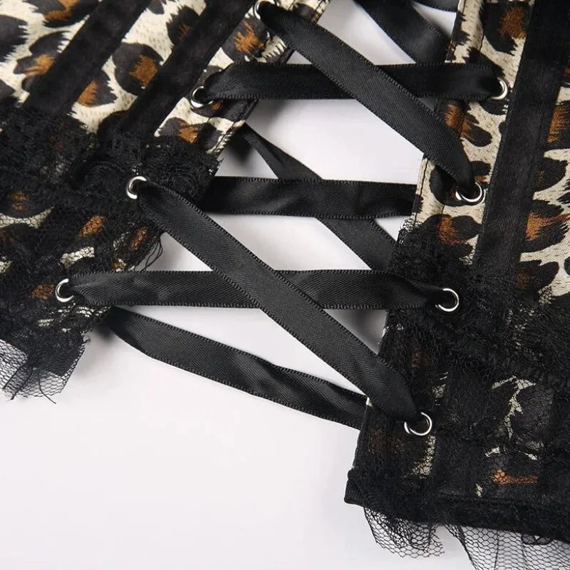 Leopard Satin Overbust Corset