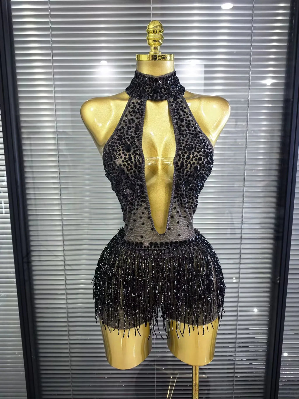 Black Sequin Fringe Mesh Bodysuit | Dance Costume