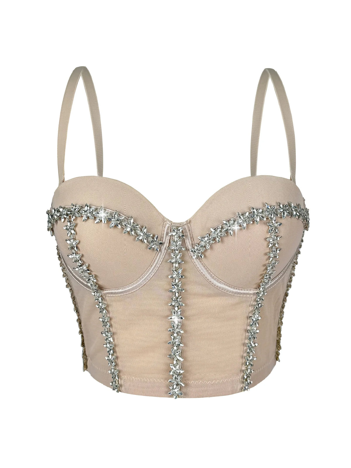 Crystal Embroidered Bustier Corset Crop Top Evening Party Stage Bralette