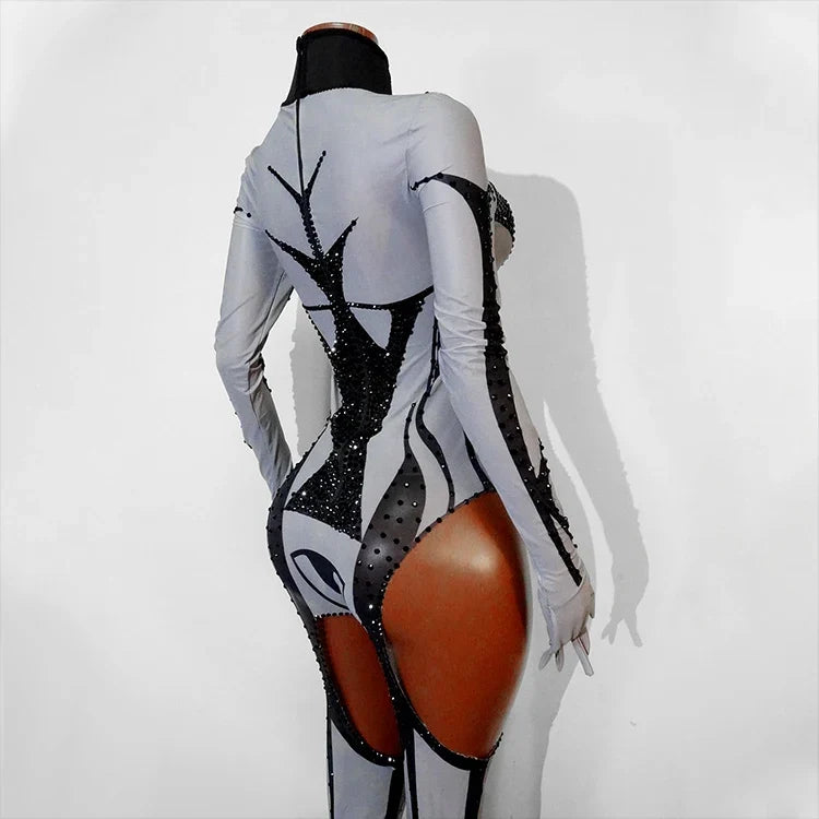 Rhinestone Mesh Festival Jumpsuit Set