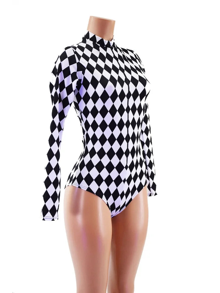 Harlequin Check Cutout Bodysuit