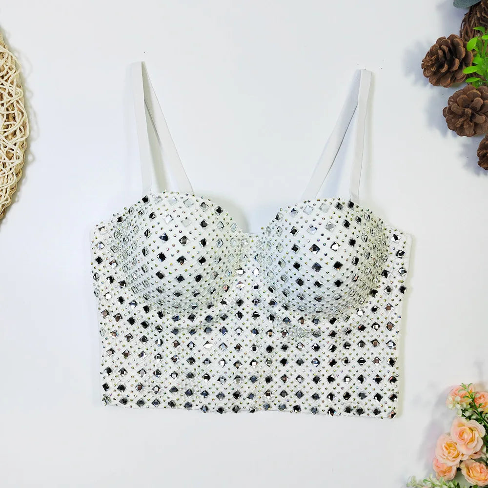 Studded Mesh Corset Bustier Crop Top
