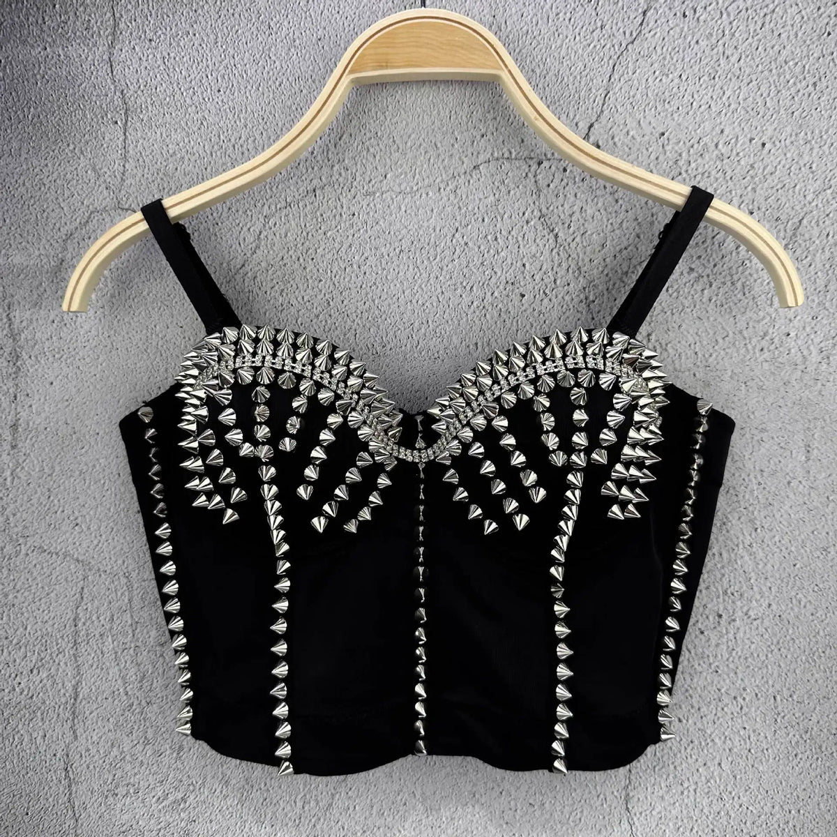 Punk Style Studded Denim Bustier Corset Crop Top Party Stage Costume Bralette