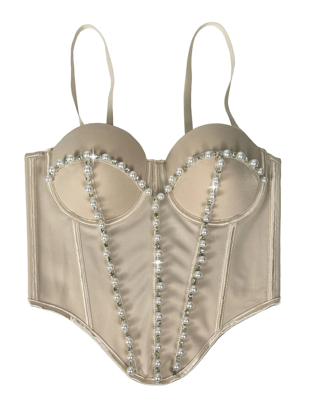 Pearl Embroidered Corset Bustier Crop Top